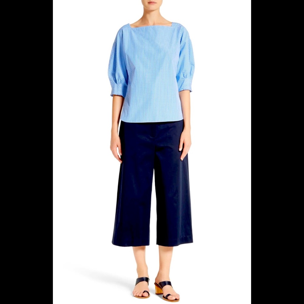 Tibi gingham short-sleeve boatneck relaxed fit blouse